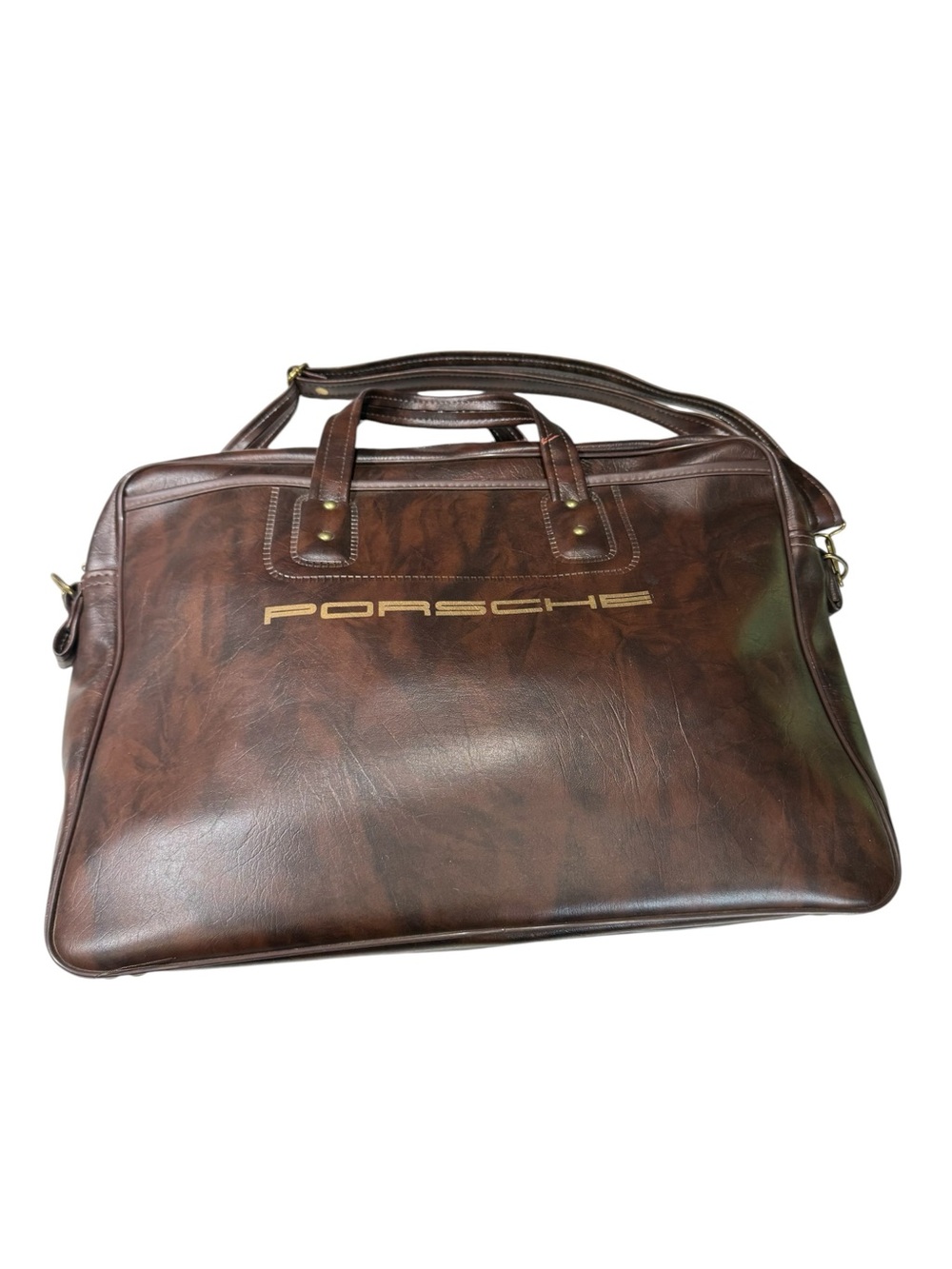 Vintage Porsche Brown Leather Gold Logo Brass Hardware Shoulder Briefcase - Picture 3 of 12